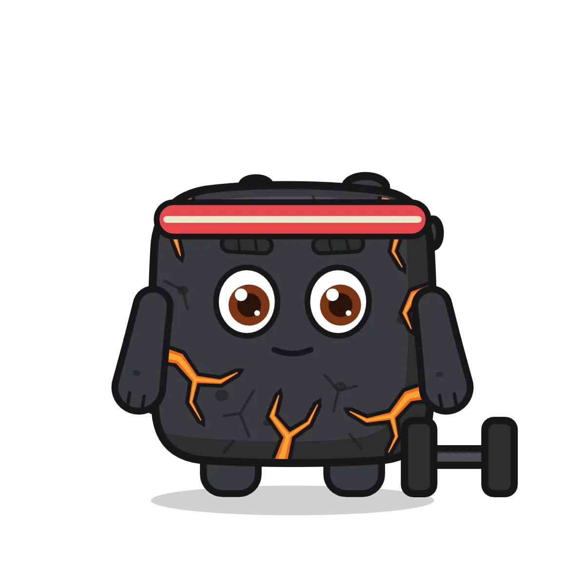 The rock, standing, with a sweatband, a dumbbell beside it.