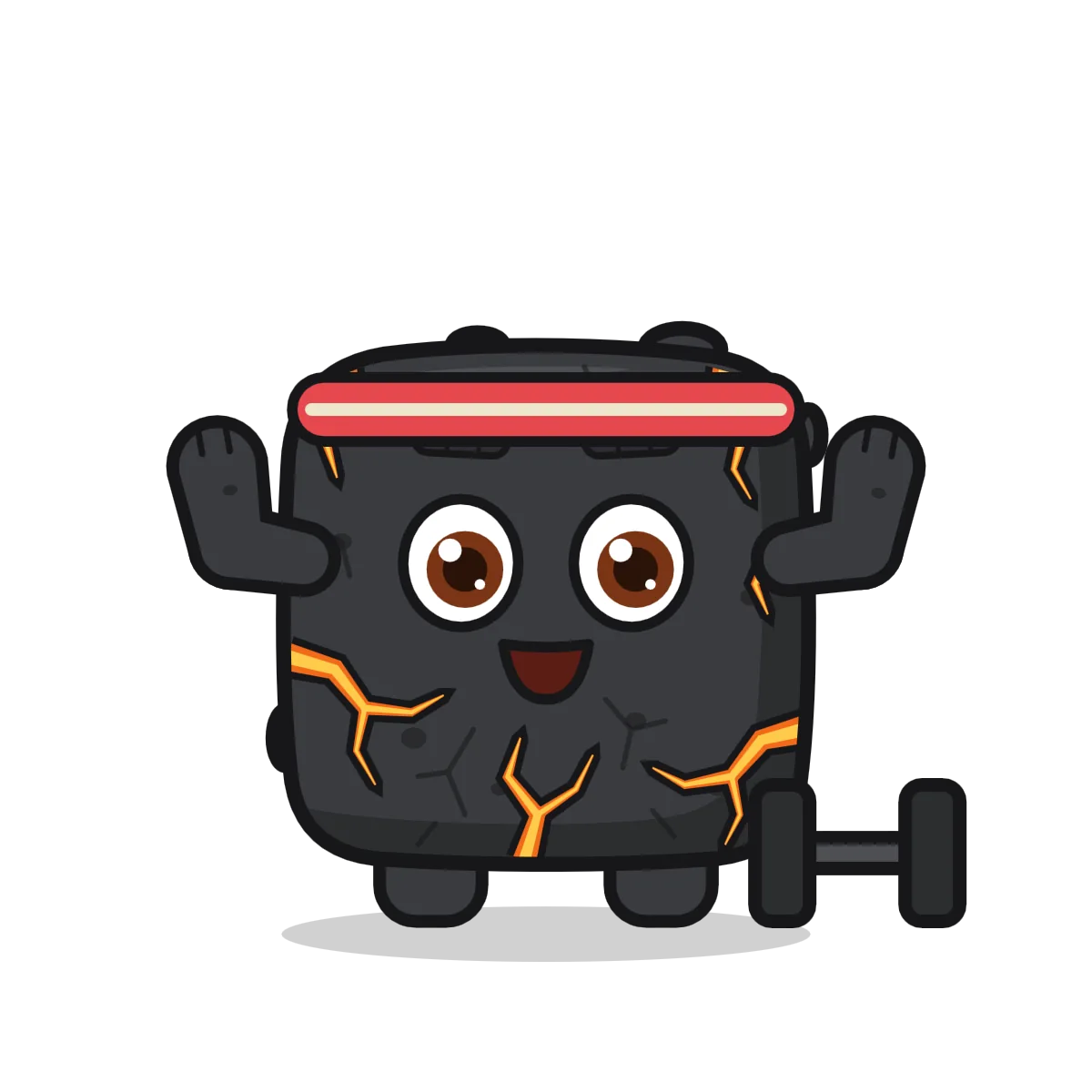 The rock, with arms open and mouth open, with a sweatband, a dumbbell beside it.
