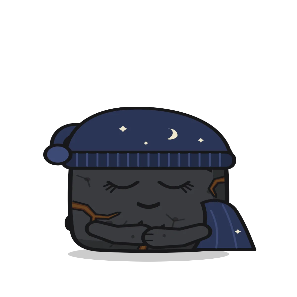 The rock asleep in his nightcap, under a blanket.