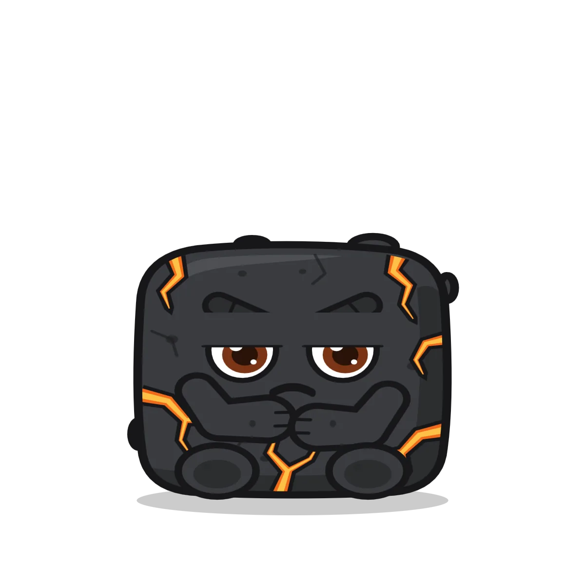 The rock hunched, arms folded, frowning.